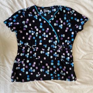 Black polka dot scrub top